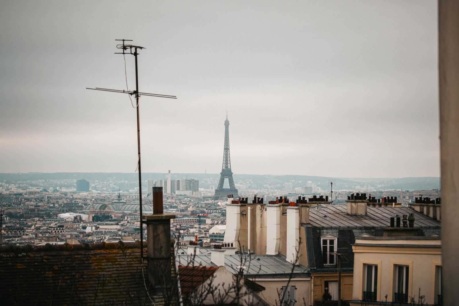 Les toits de Paris et la tour Eiffel vus depuis les hauteurs de la ville
