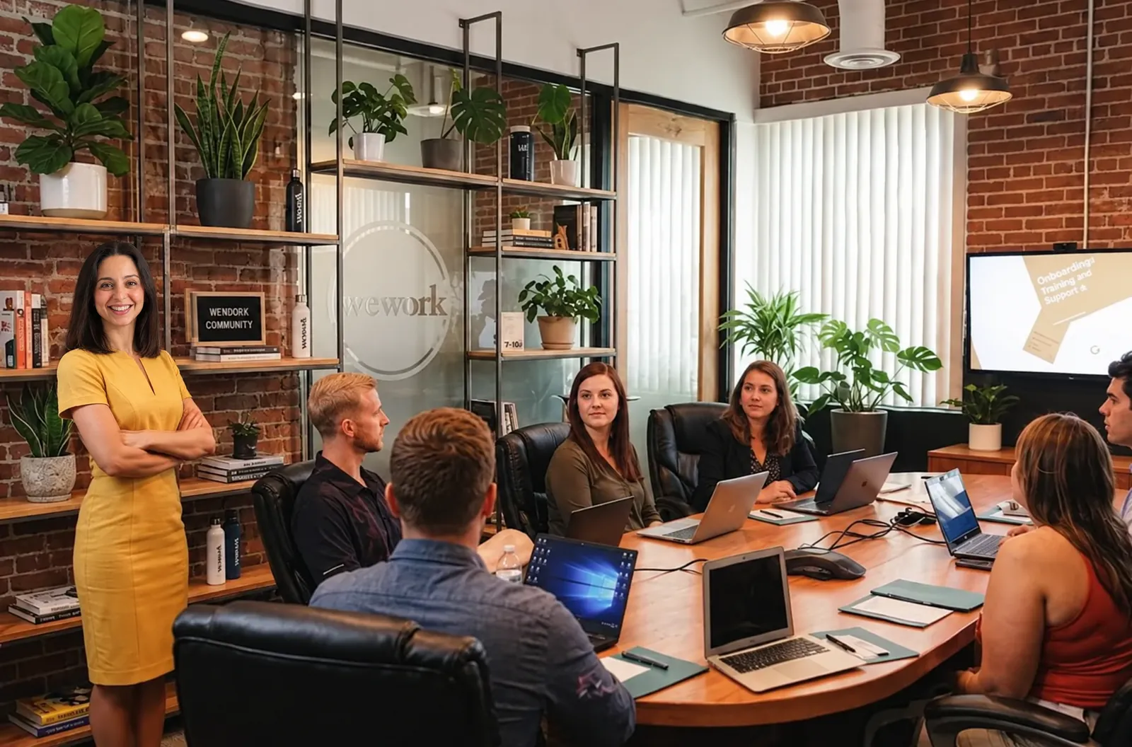 Ahlem Kebir, cofondatrice de Learn Room, anime une formation IA en entreprise devant une équipe en salle de réunion