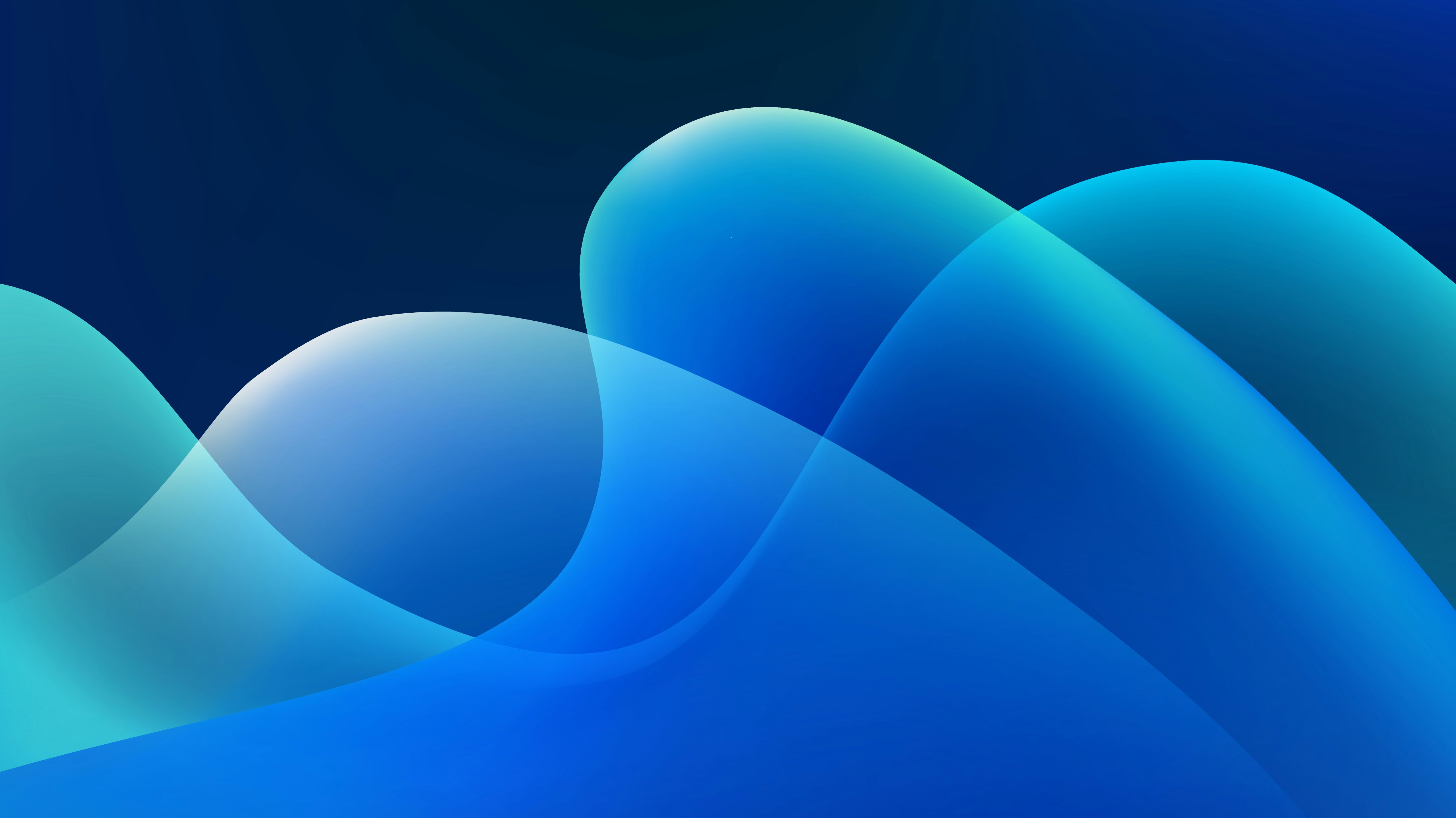 Abstraktes digitales Hintergrundbild mit leuchtenden, halbtransparenten blauen und türkisen Wellenformen vor dunklem Hintergrund.