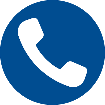 Weißes Telefonsymbol in einem blauen Kreis.