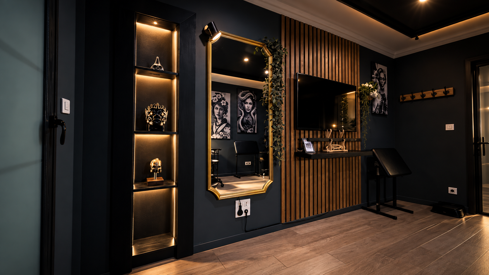 Intérieur du studio de tatouage et espace d’exposition