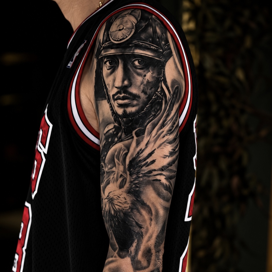 Tatouage de samouraï et phénix — vue d'ensemble