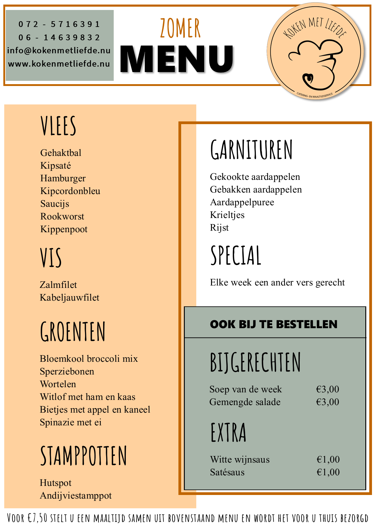 Menukaart ontwerp voor Koken met Liefde, gemaakt door Studio Switsj