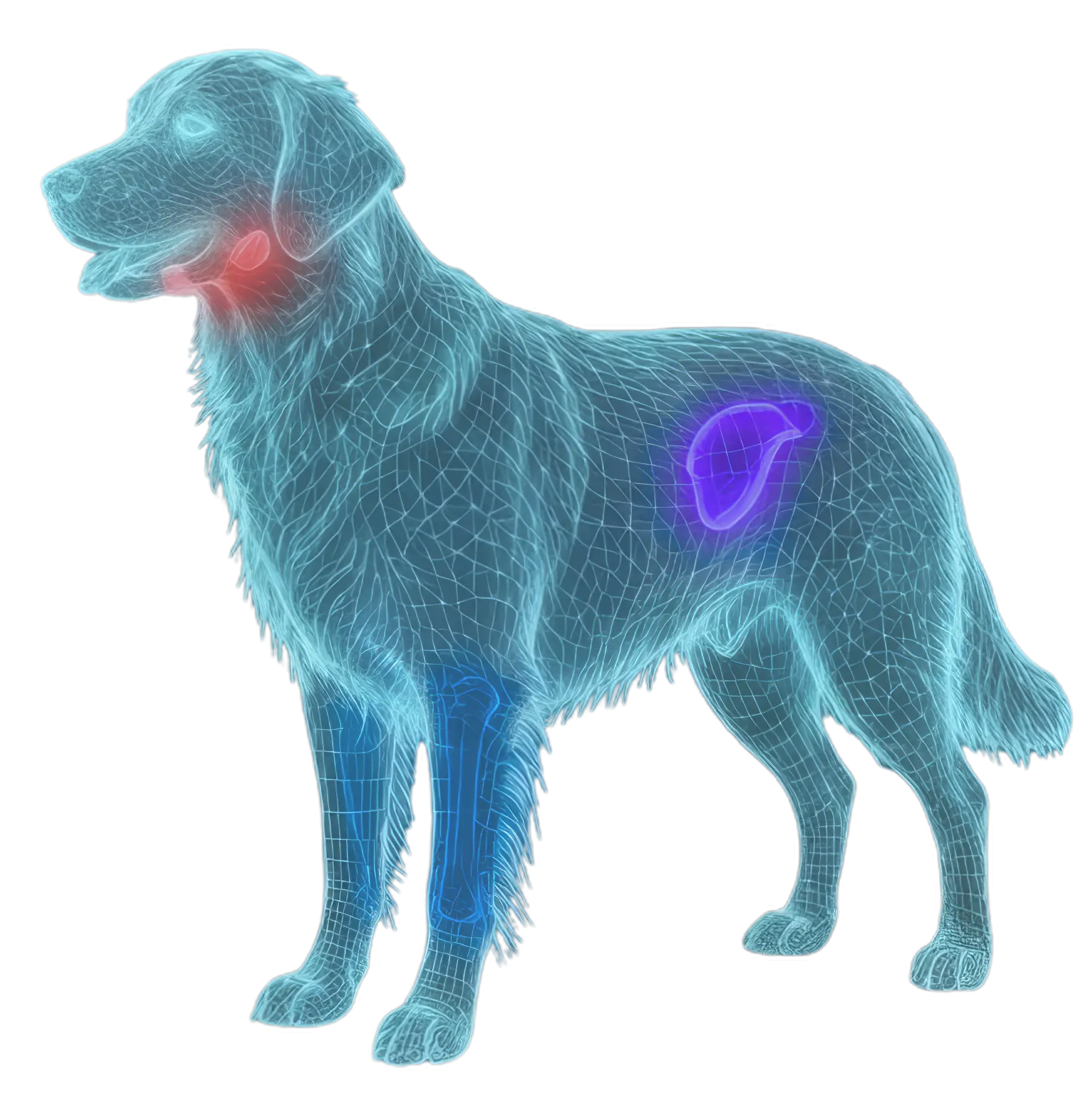 Wireframe dog showing target tumour sites