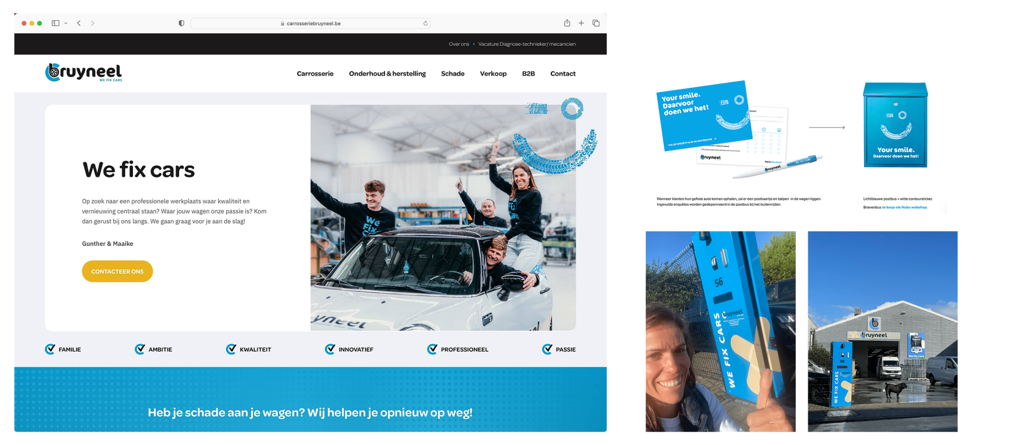 Website upgrade en offline branding We Fix Cars