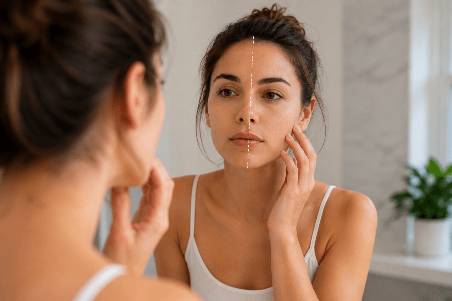Provider marking facial injection points for facial balancing treatment in Reston Virginia