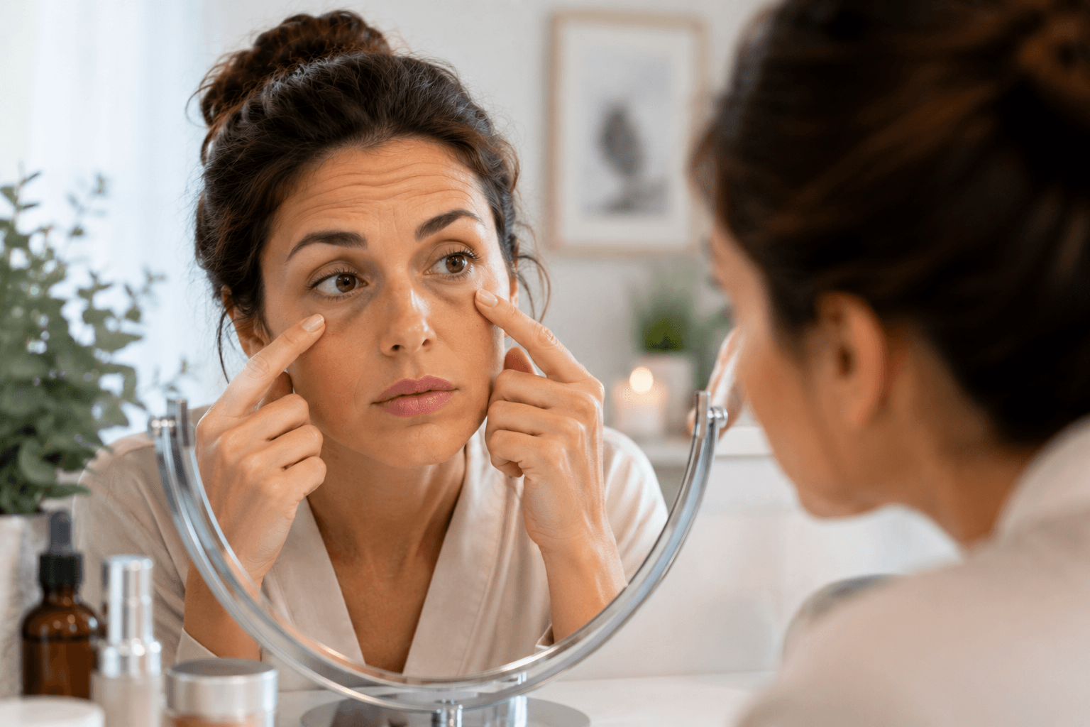 Provider injecting dermal filler under the eyes to correct hollowing in Reston Virginia