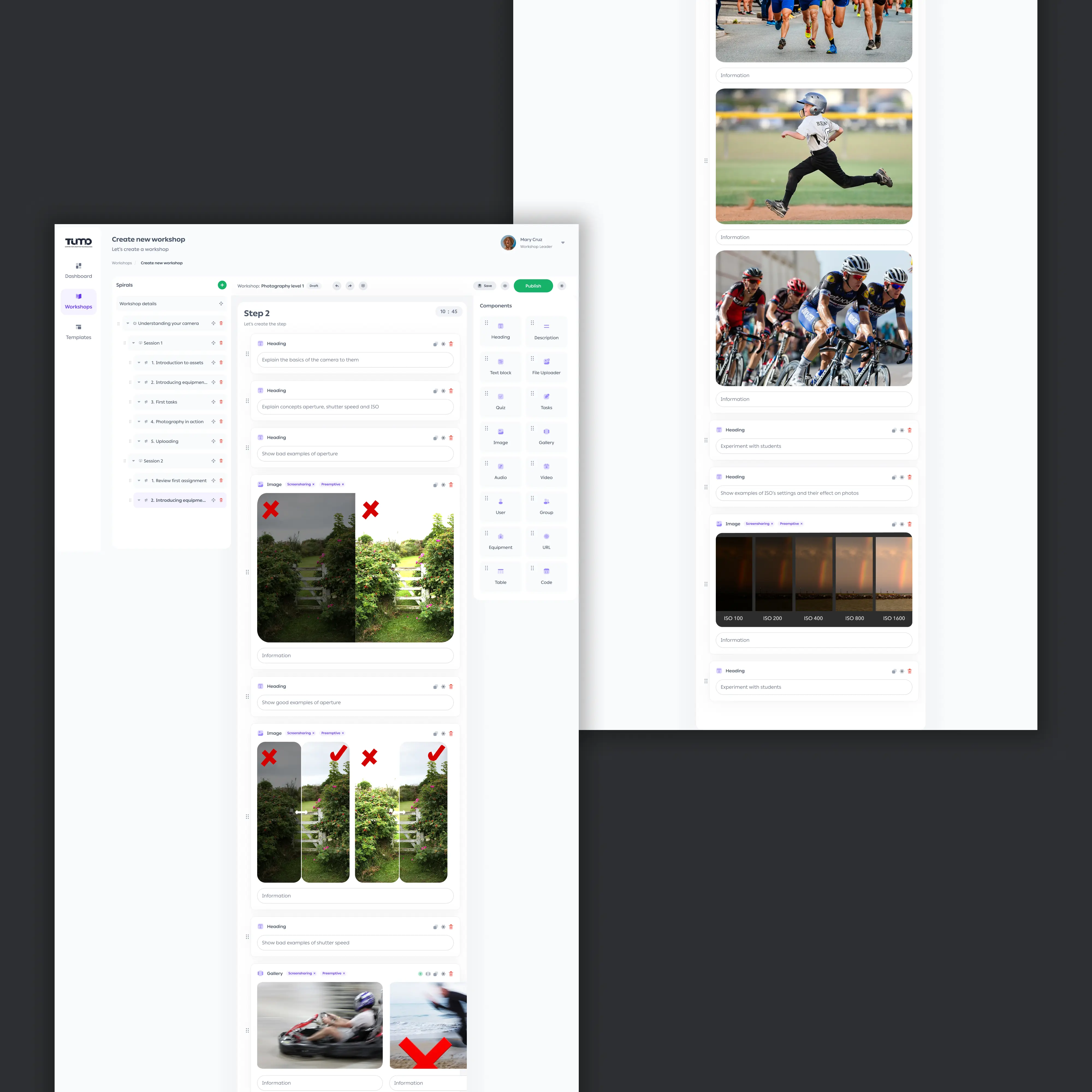 Step content — photography instruction with examples