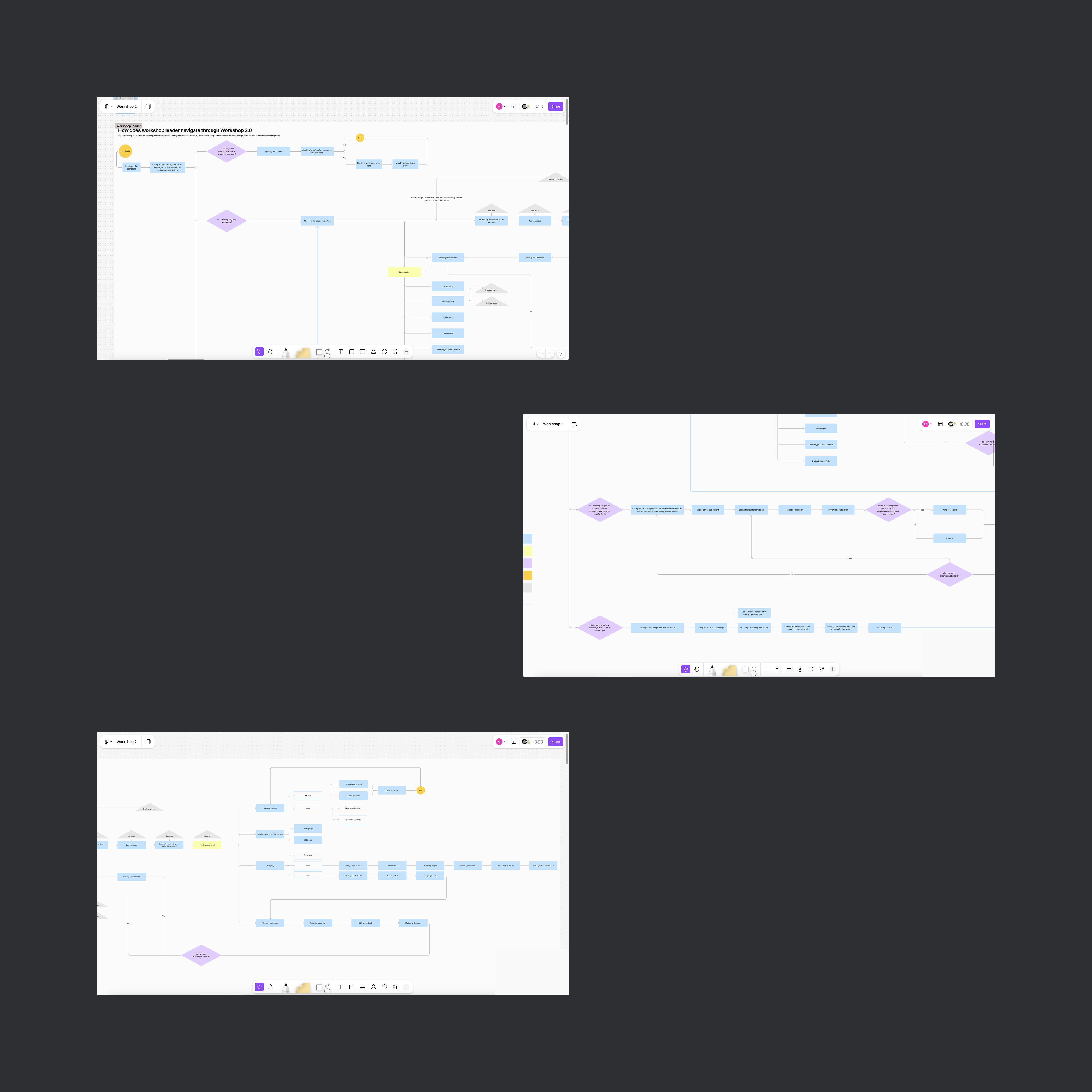 FigJam — Workshop Leader navigation flow diagrams