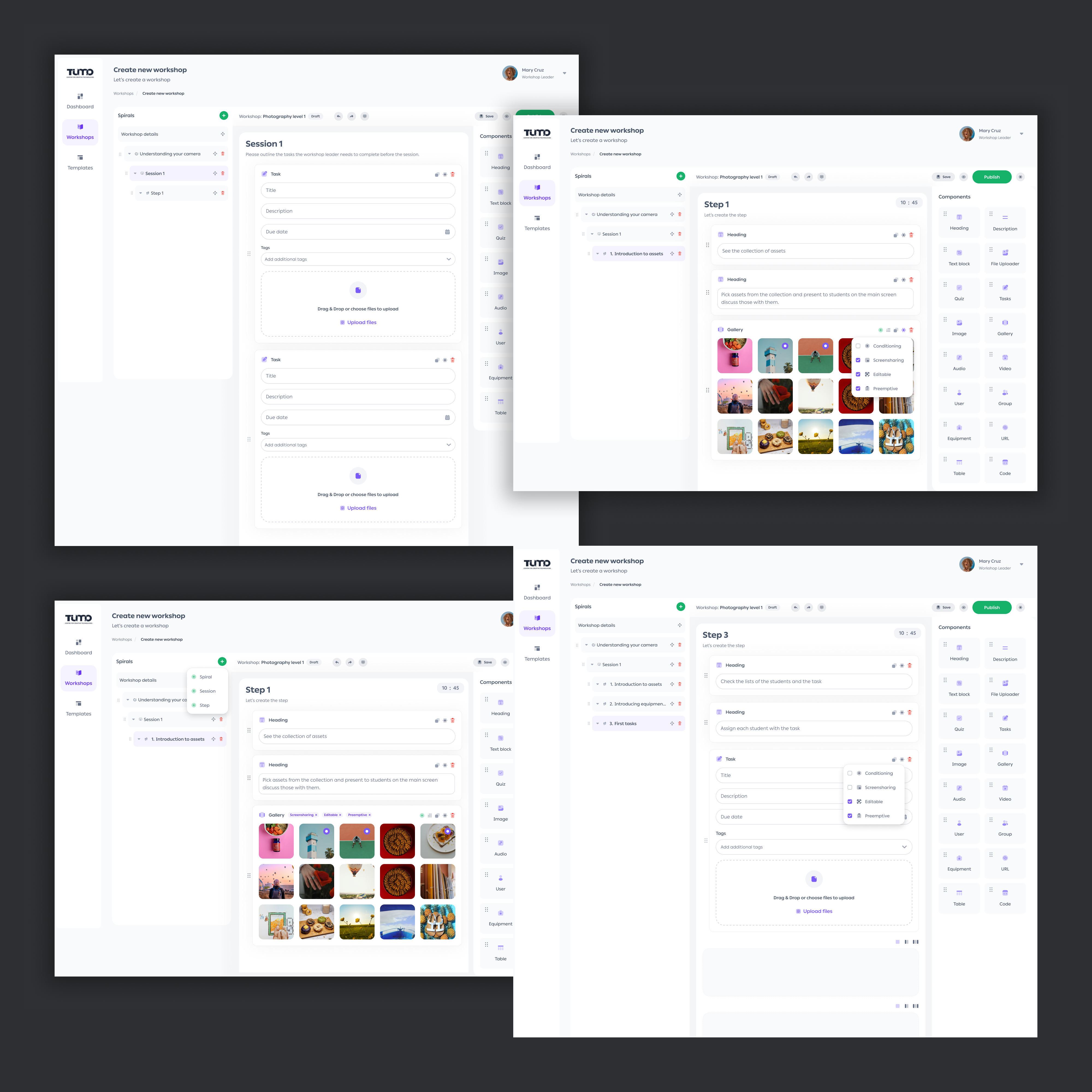 Step builder — structuring session content