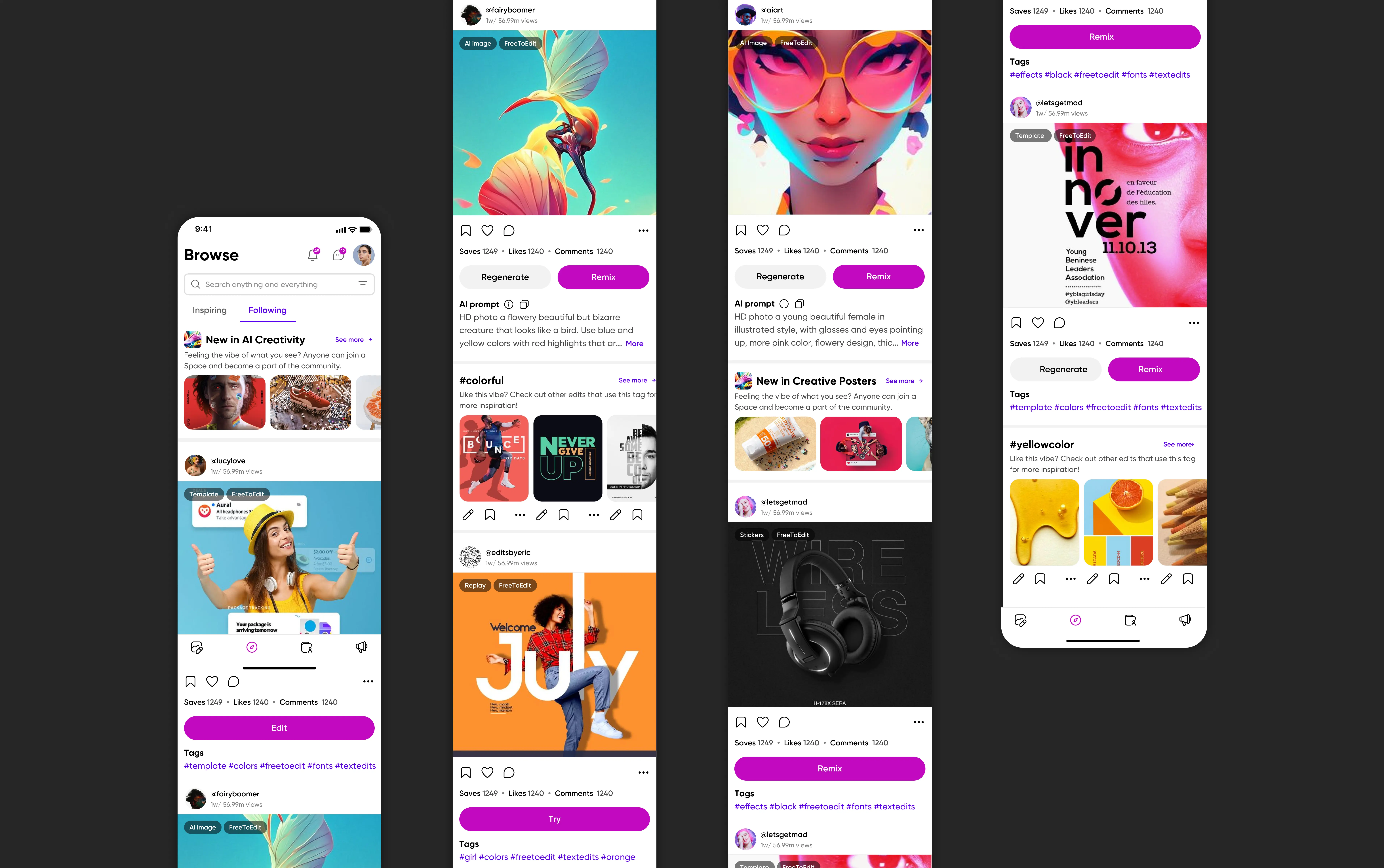 Final design — content tags on feed cards