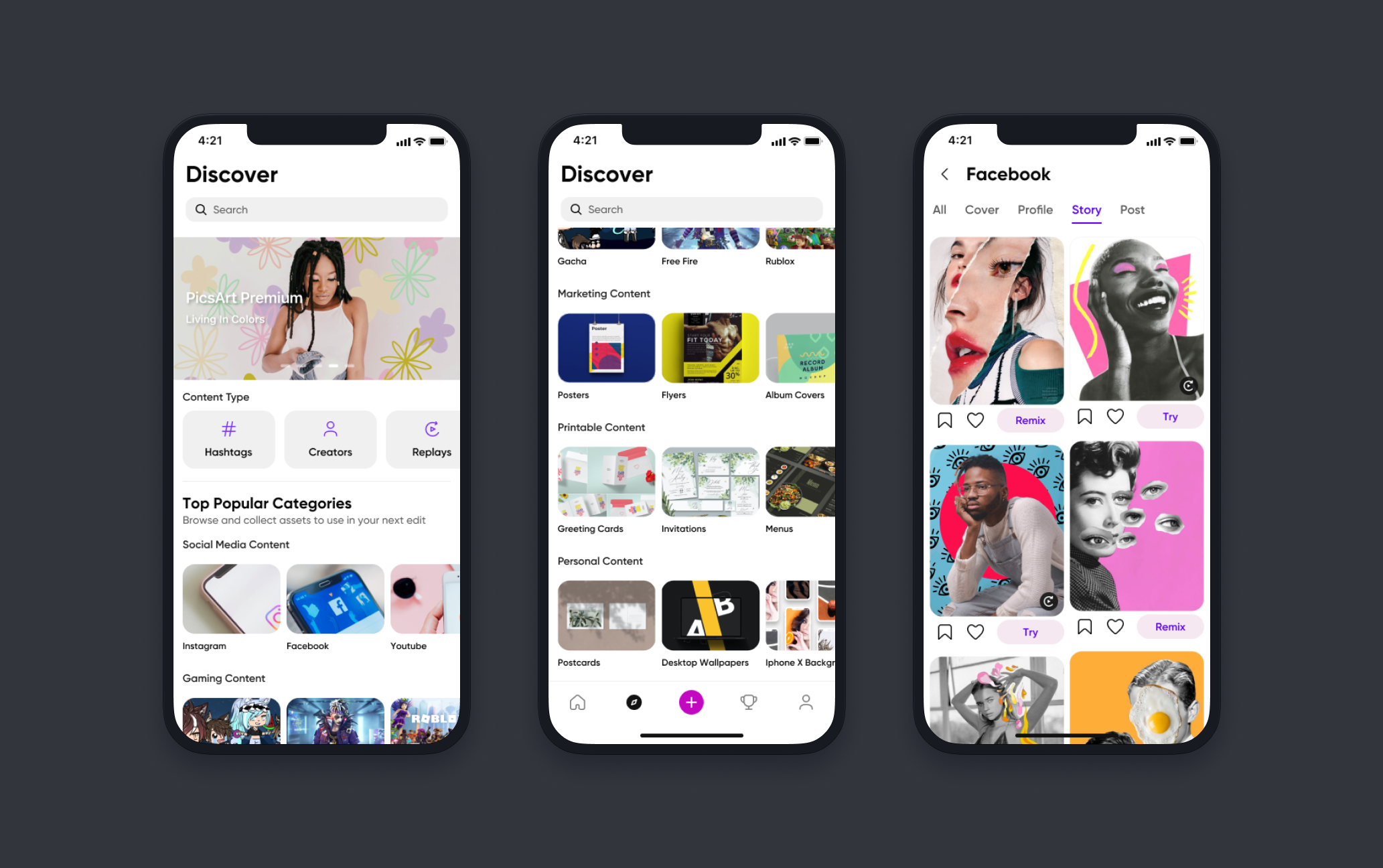 Picsart taxonomy — Discover screen overview