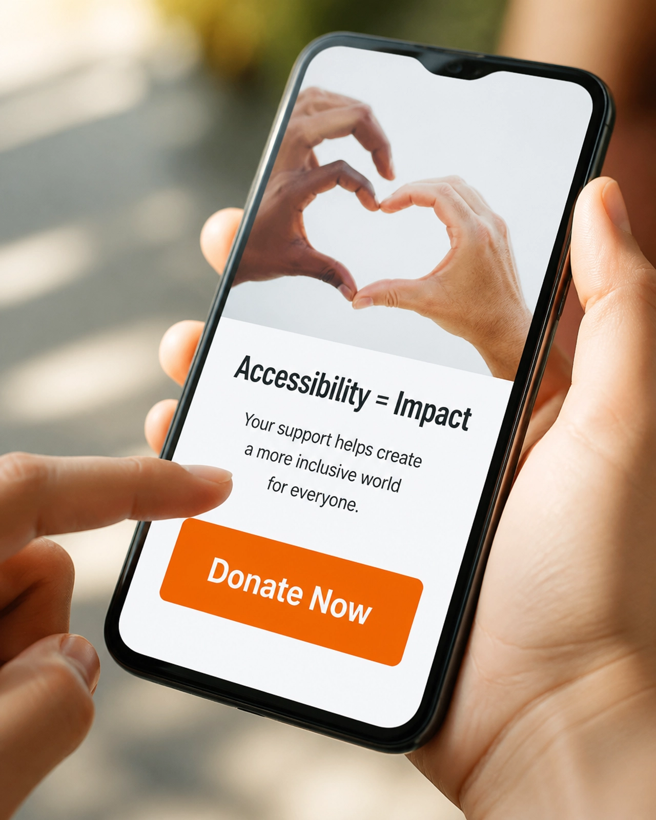 Close-up of hands interacting with an accessible, high-contrast 