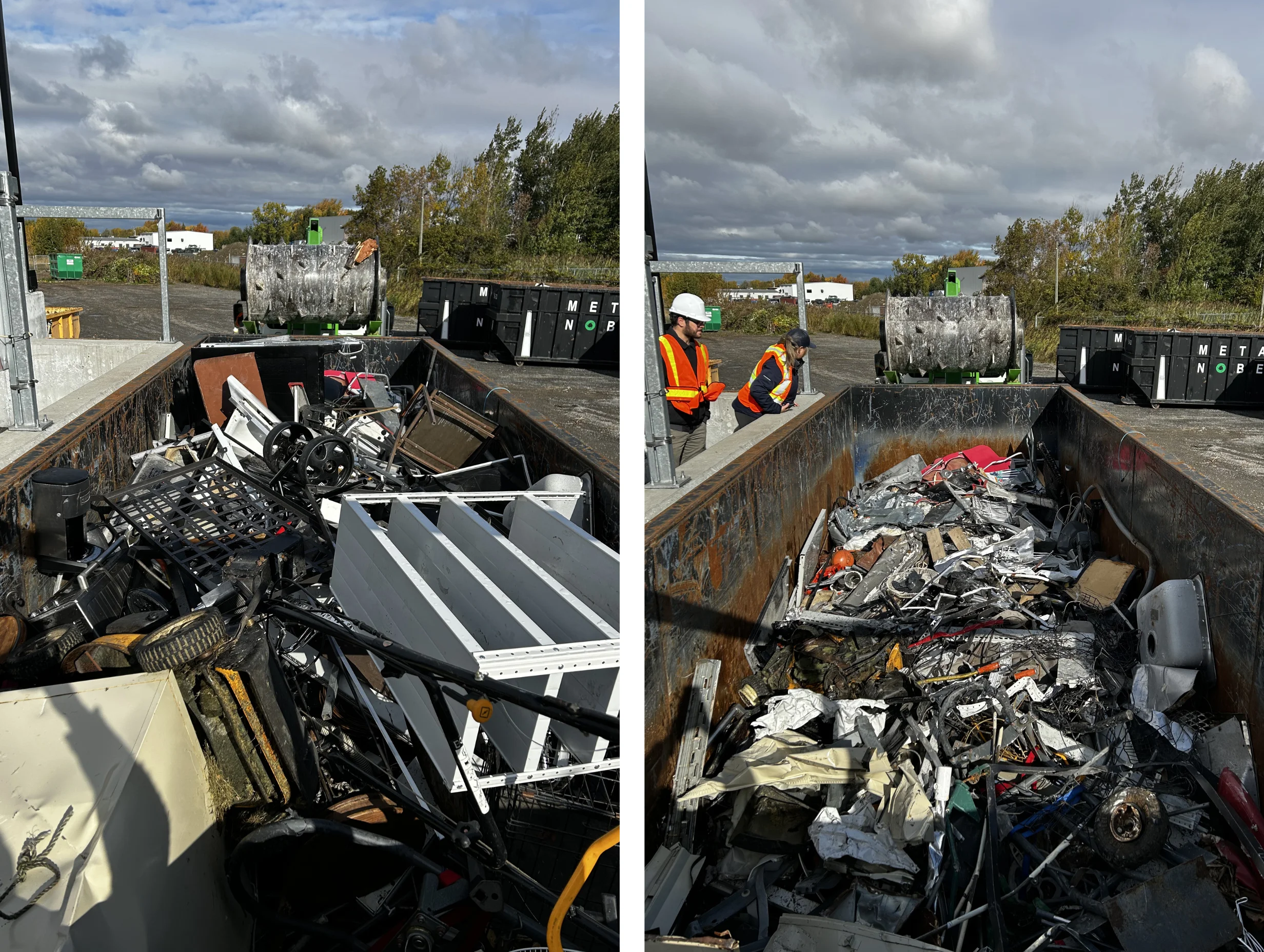 Before and after representation of a compacted dumpster