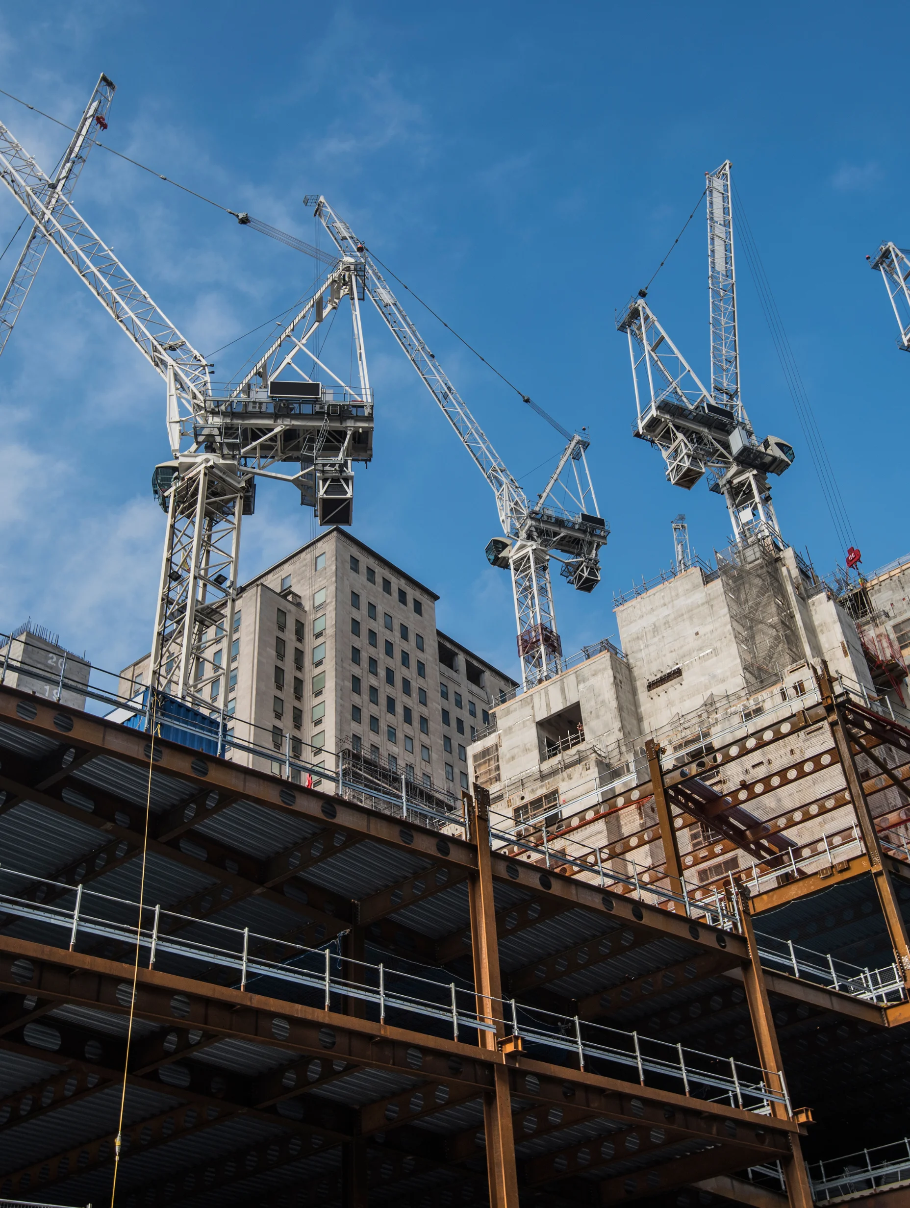 Bottom view of a construction site with the sky