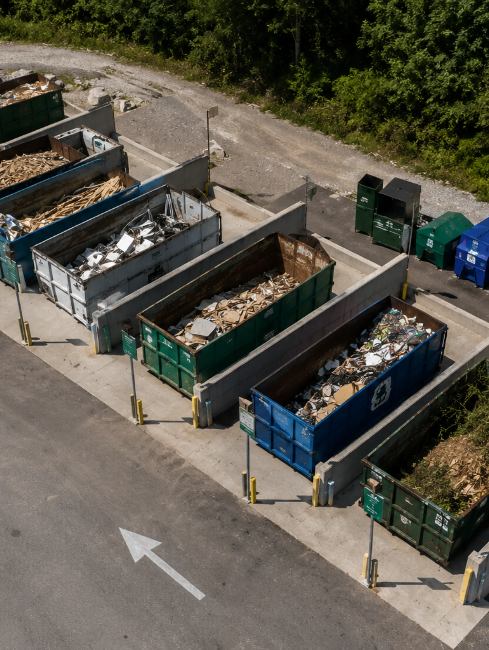 Top view of different dumpsters side by side