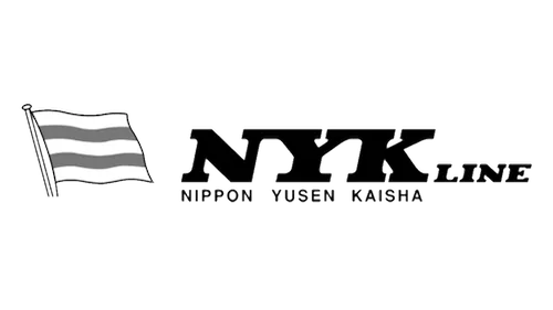 NYK Line logo with flag in grayscale.