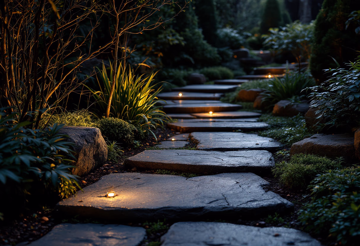image of pathways in a garden park (for a landscaping service)