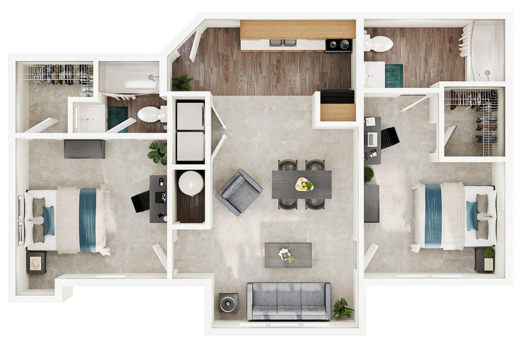 2 bed 2 bath floor plan layout