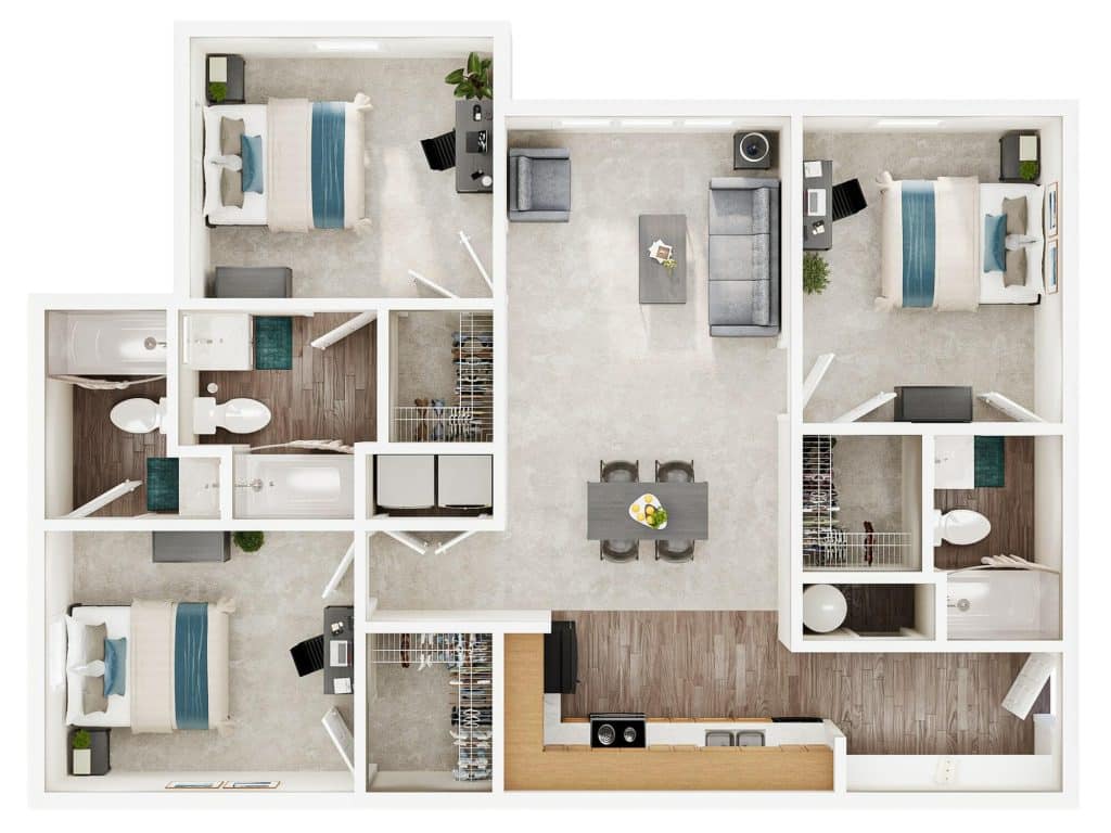 3 bed 3 bath floor plan layout