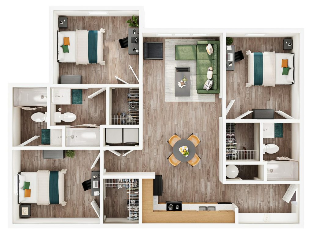 3 bed 3 bath floor plan layout