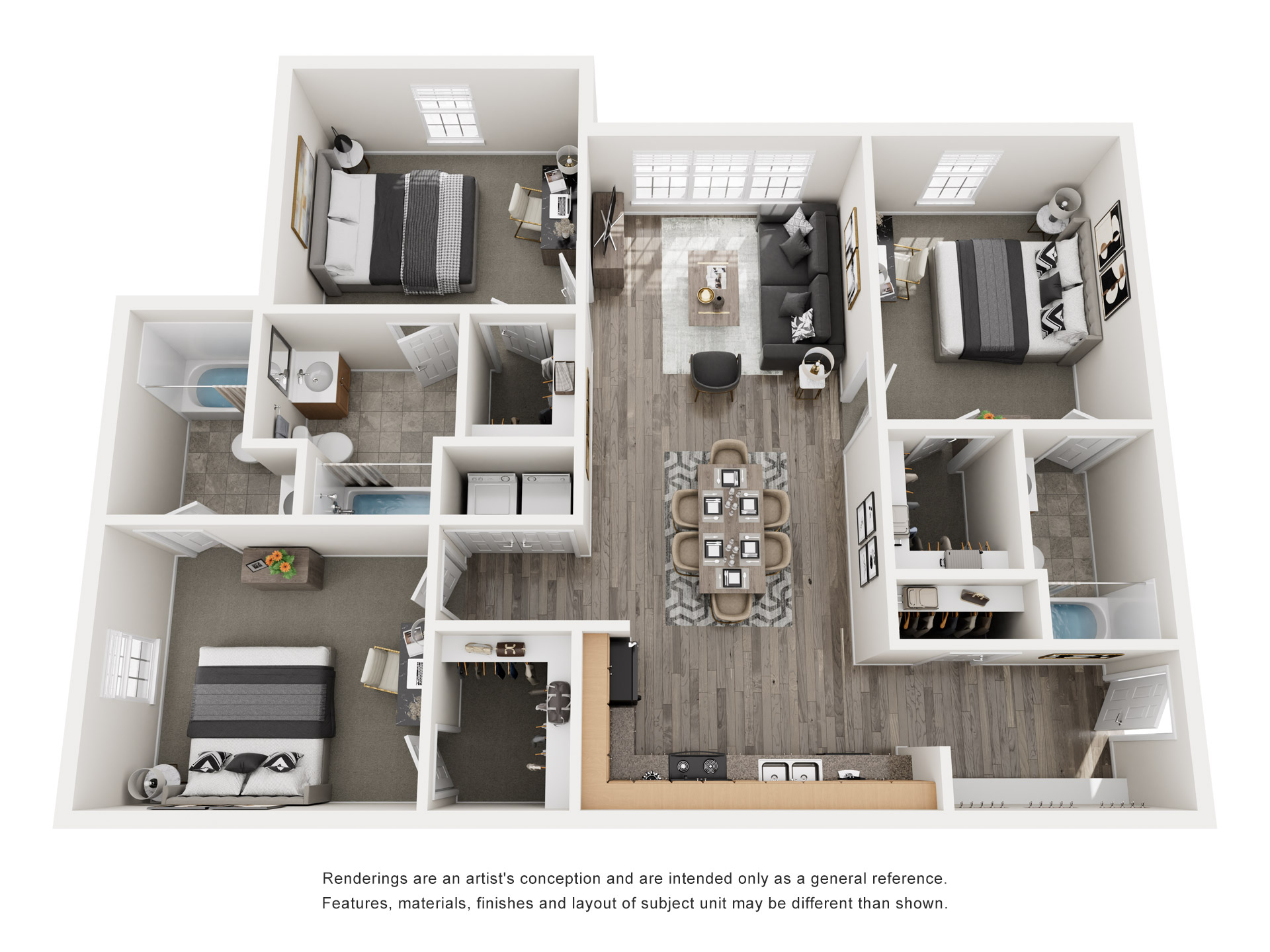 3 bed 3 bath floor plan layout