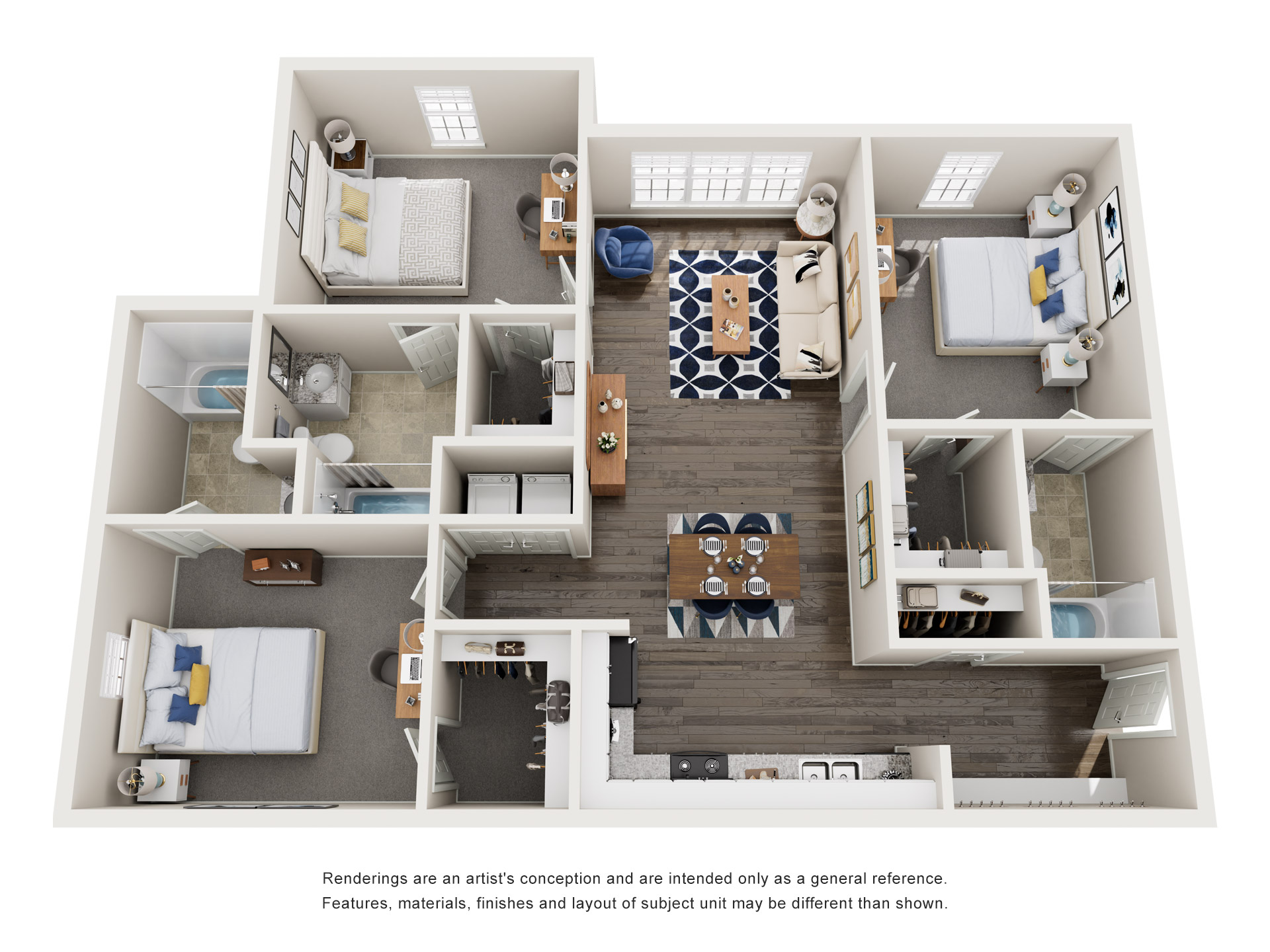 3 bed 3 bath floor plan layout