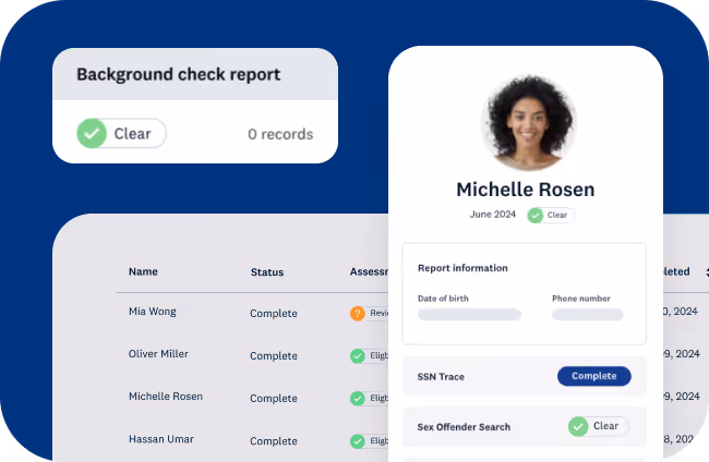 An app interface of a Checkr background check report showing status for individual.