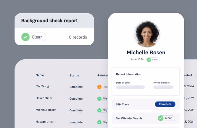 An app interface of a Checkr background check report showing status for individual.