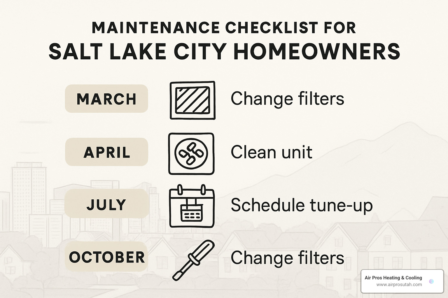 Maintenance checklist calendar for Salt Lake City homeowners - air conditioner repair salt lake city