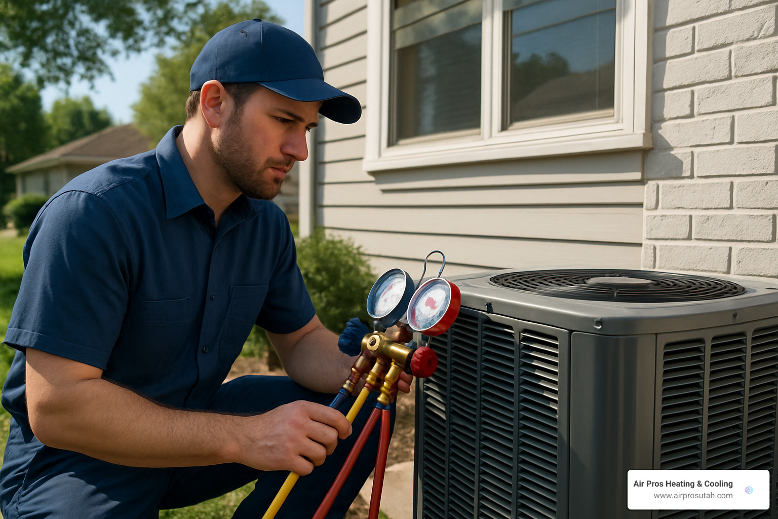Professional HVAC technician performing detailed inspection on outdoor AC unit with diagnostic tools - hvac draper