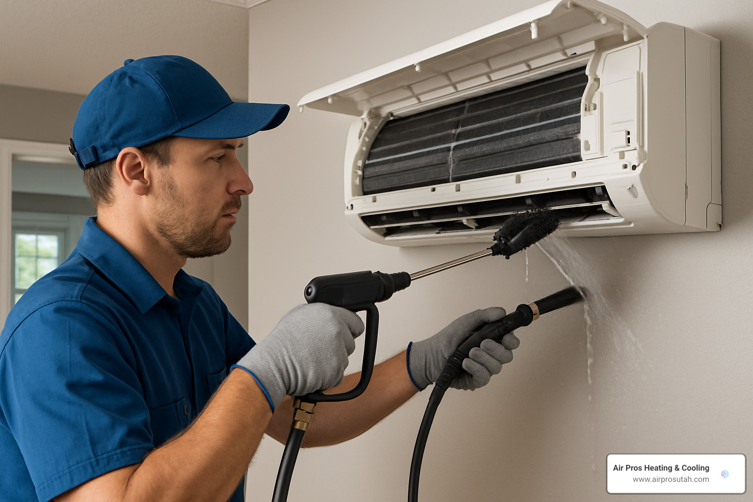 technician performing deep clean on air conditioner - air conditioner cleaning service