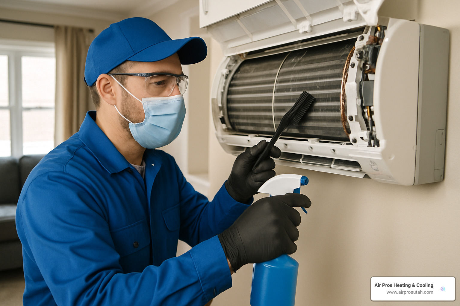 technician cleaning air conditioner coils - air conditioner cleaning service