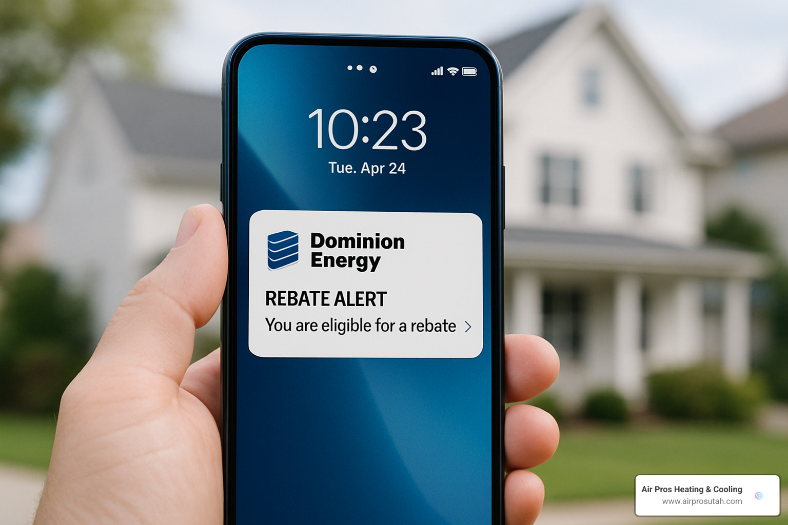 Smartphone displaying demand response alert notification - Dominion Energy rebates