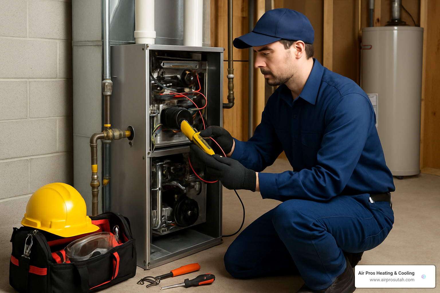 Technician performing gas furnace tune-up