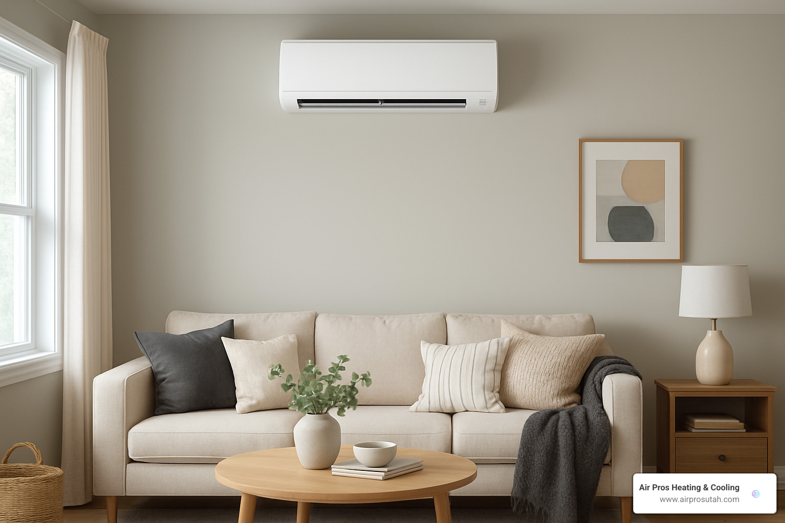 ductless heat pump indoor unit installed in living room - ductless heat pump