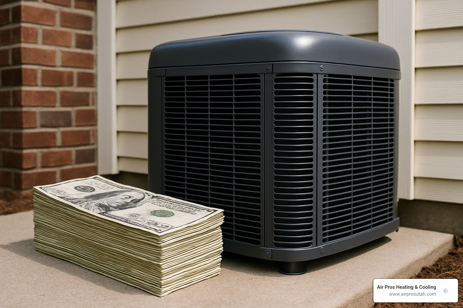 Stacked cash next to HVAC unit - HVAC rebates and incentives