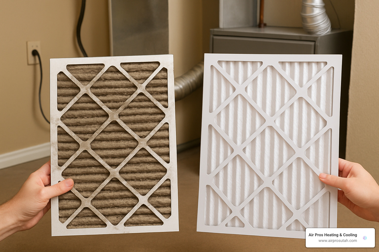 dirty furnace filter compared to clean filter - Annual furnace maintenance checklist