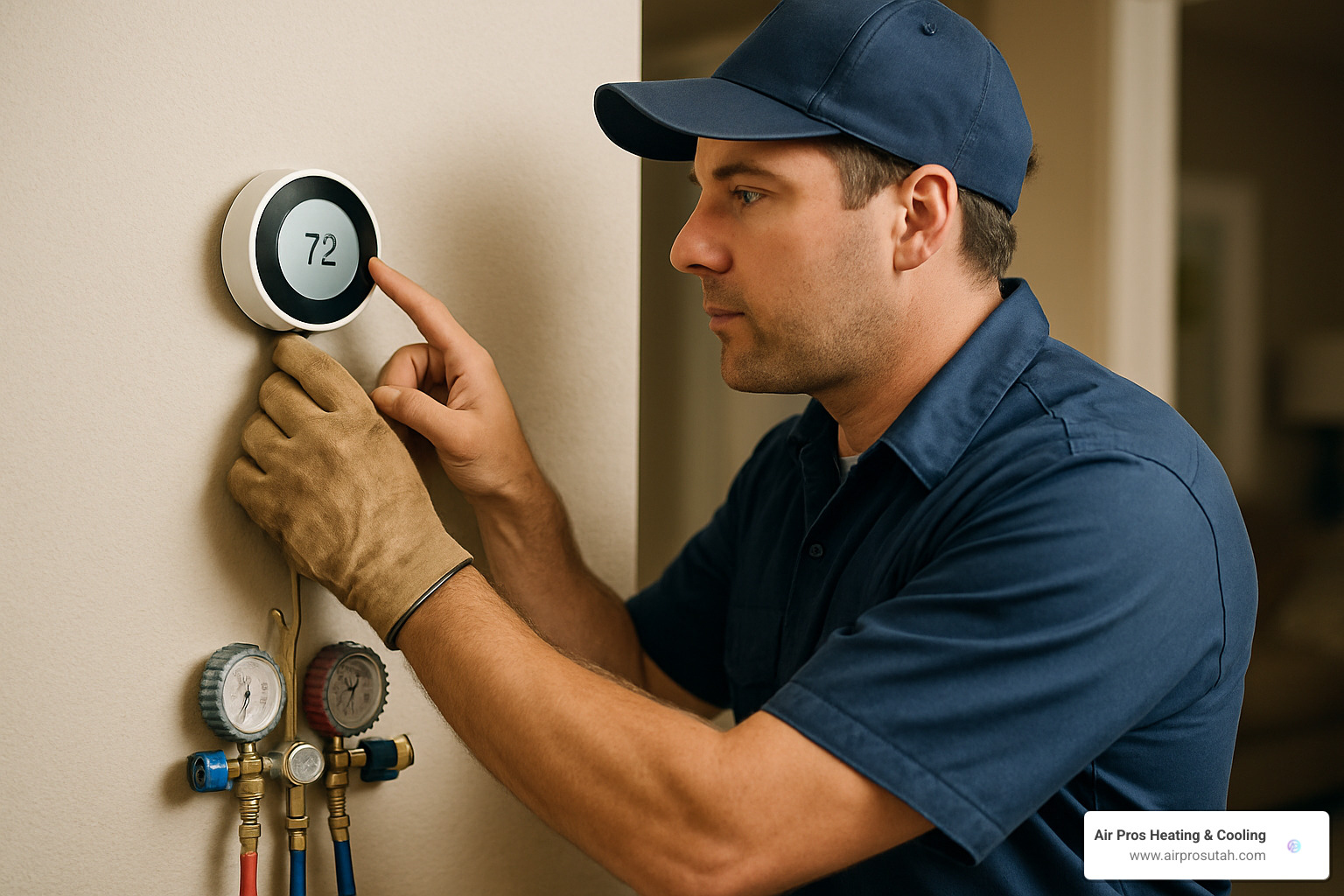 technician calibrating a thermostat - Annual furnace maintenance checklist
