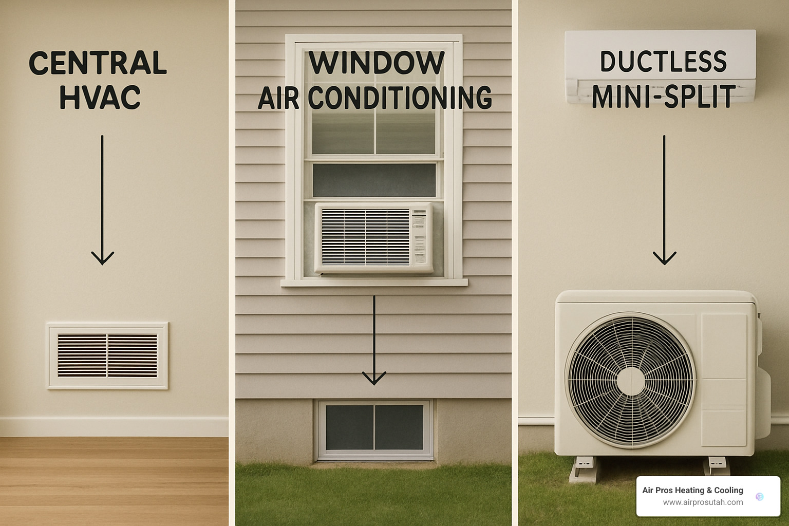 comparison of central HVAC, window unit, and ductless systems - disadvantages of mini split systems