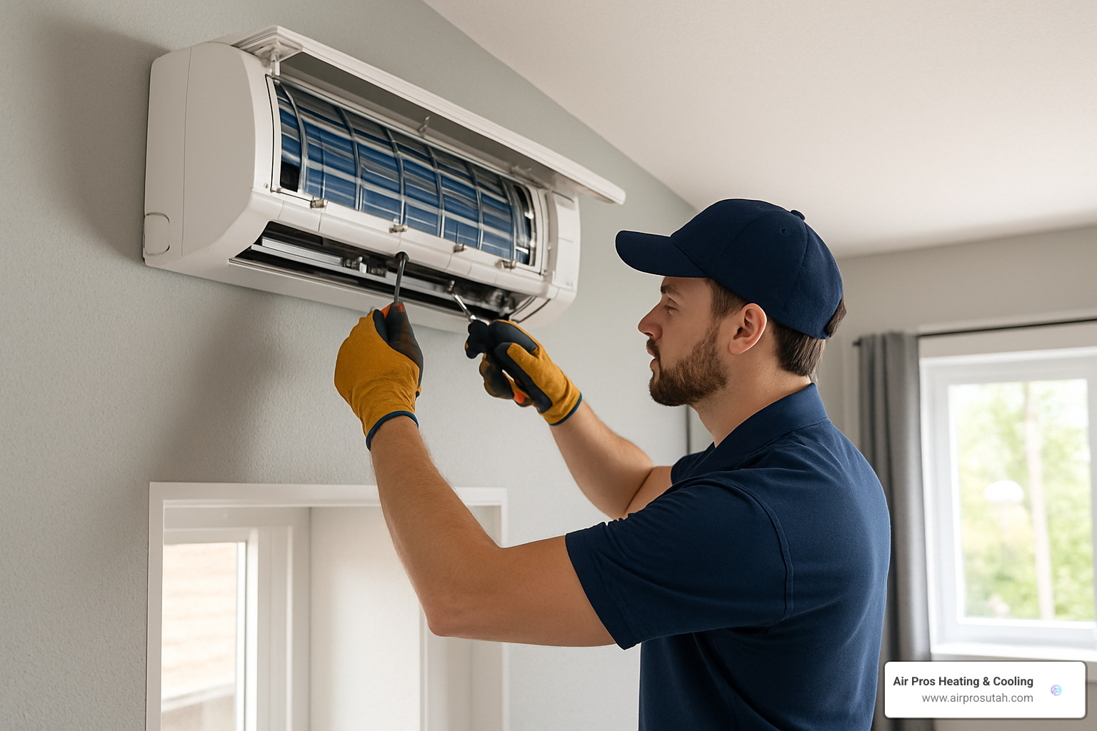 HVAC technician performing maintenance on ductless mini split system - Ductless mini split rebates