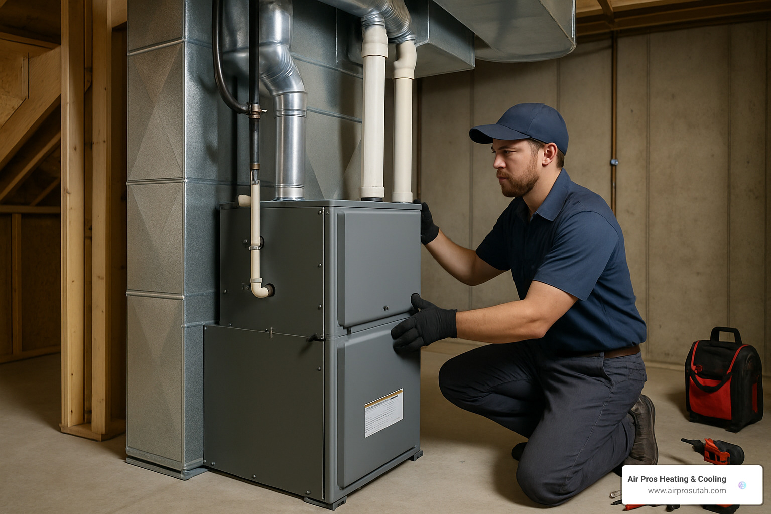 technician installing new furnace in Draper home - furnace replacement draper ut