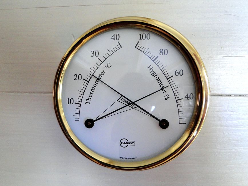 image of a hygrometer showing high humidity - ventless air conditioner