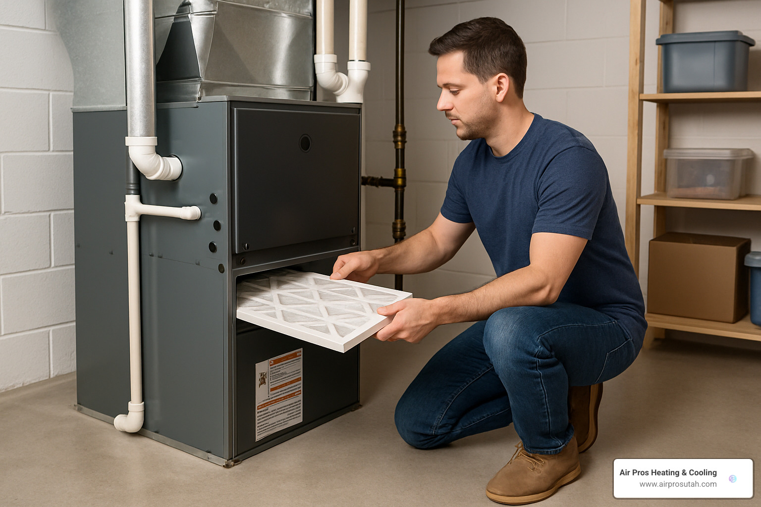 Homeowner changing furnace filter - furnace repair draper ut