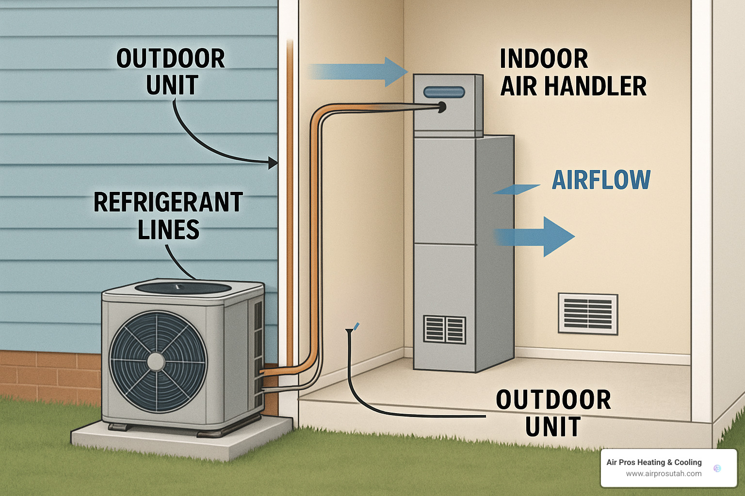 Heat pump system showing indoor and outdoor components - heat pump repair salt lake city ut