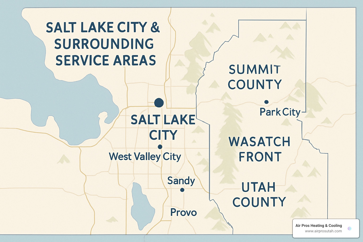 Map of Salt Lake City and surrounding service areas - HVAC Experts SLC