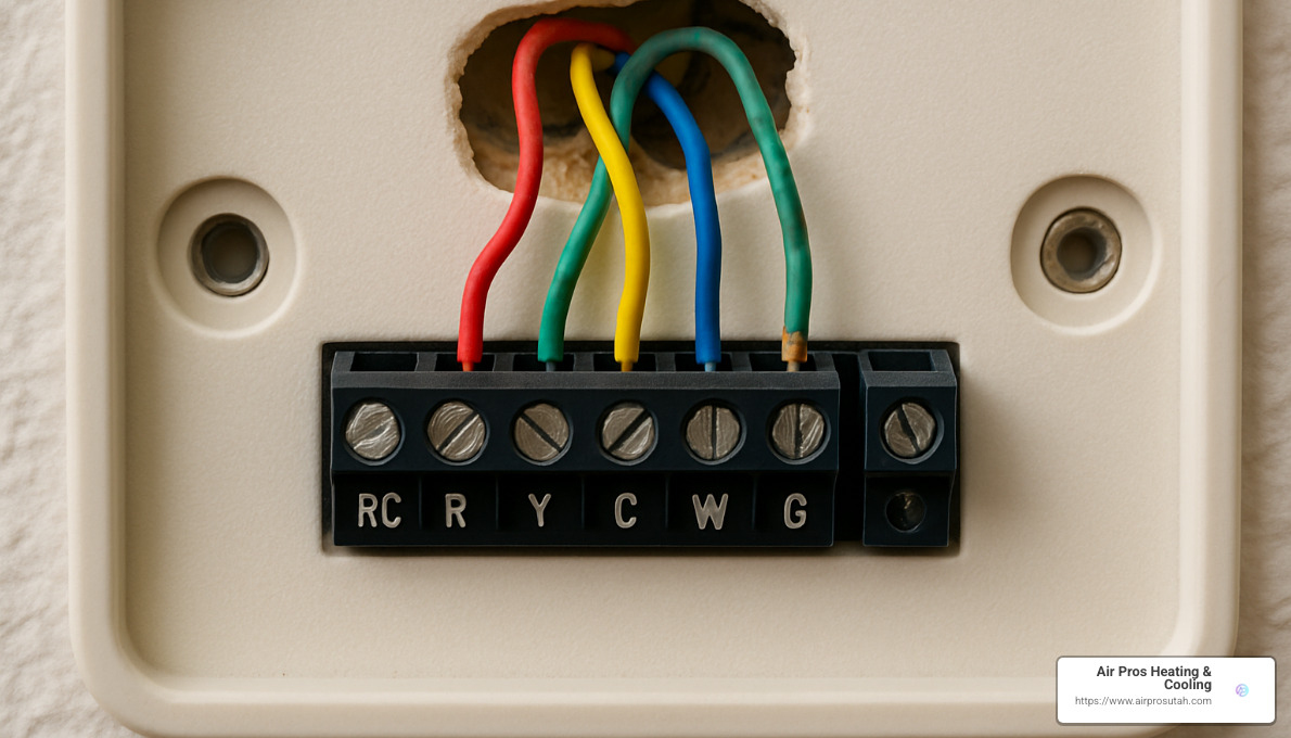 Close-up of thermostat wiring terminals - Furnace thermostat troubleshooting