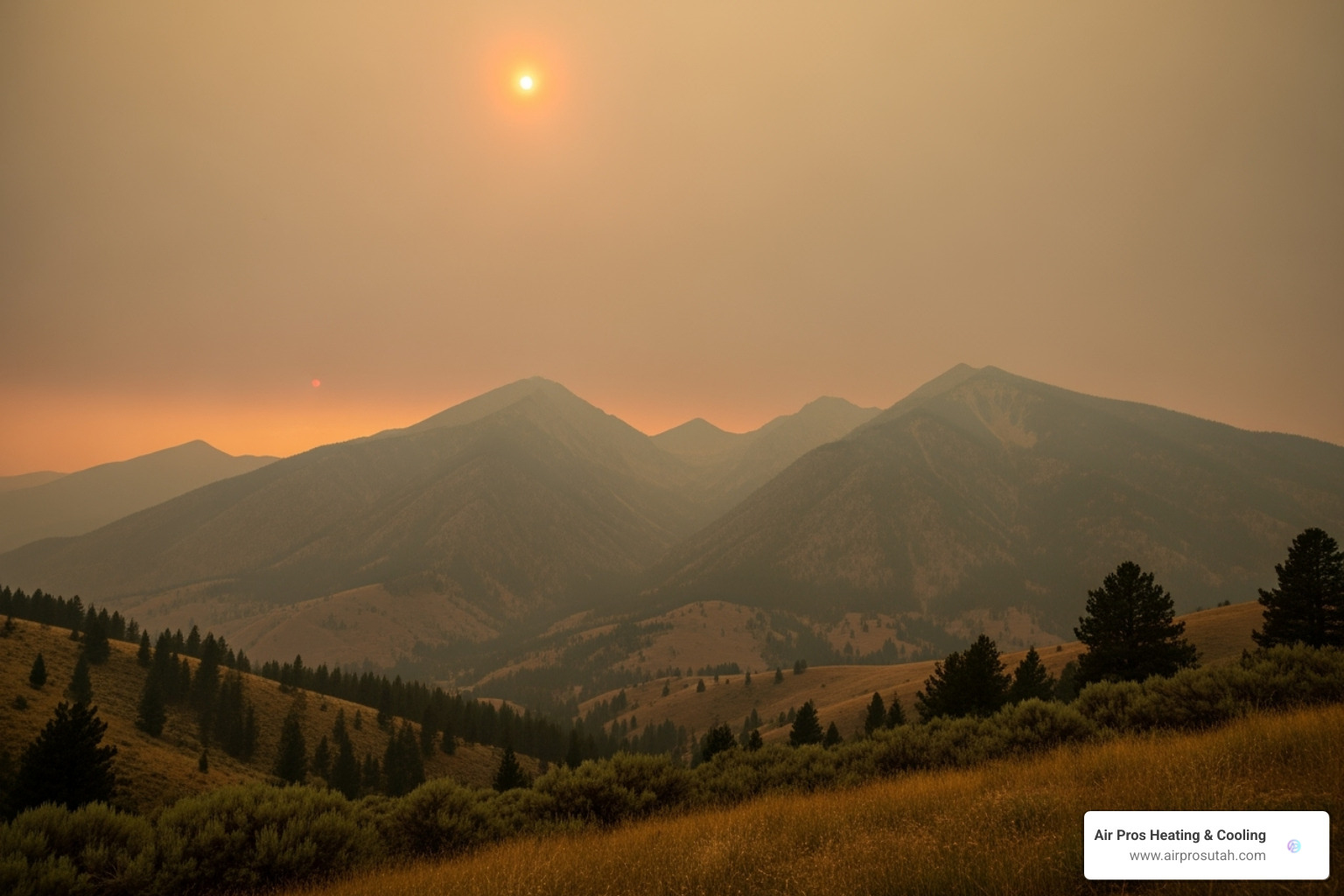 image of wildfire smoke haze over Utah mountains - indoor air quality Utah
