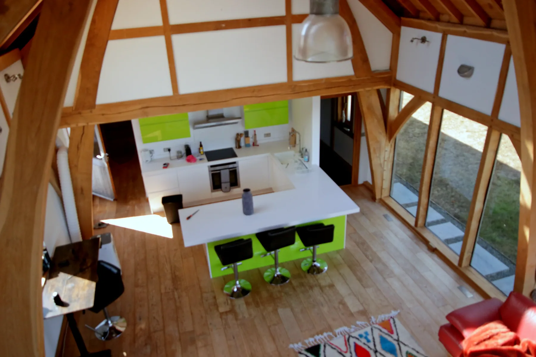 The Annex interior with vaulted oak frame