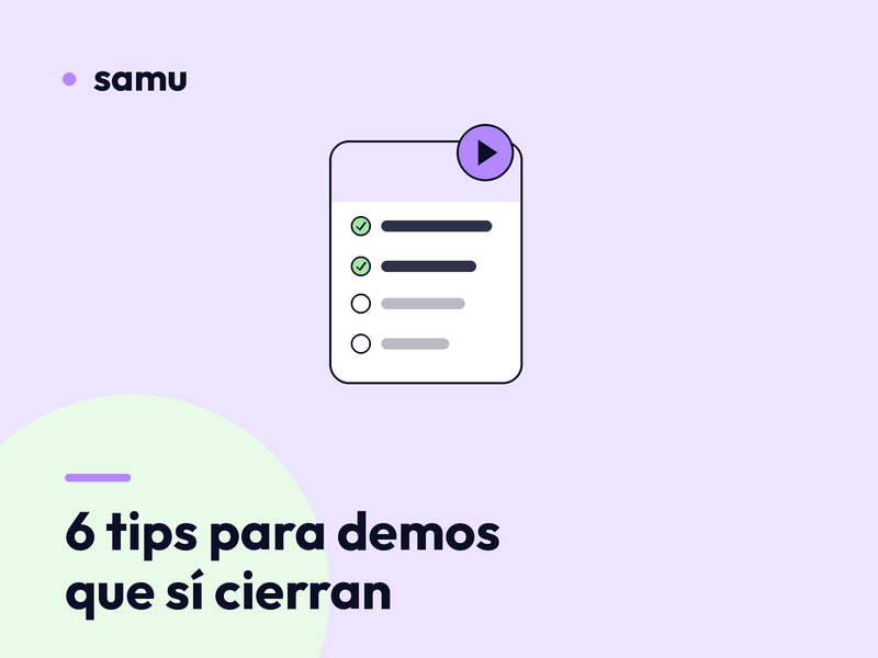 Lista de tareas con dos ítems marcados y un botón de play, junto al título 6 tips para demos que sí cierran